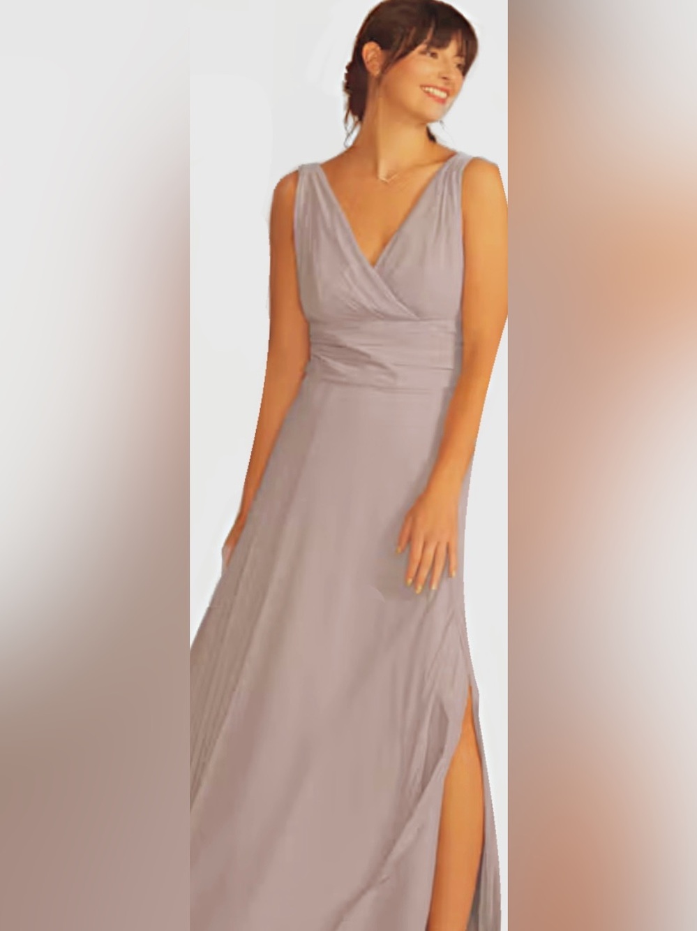 David's Bridal Taupe V-Neck Chiffon Maxi Gown NWOT